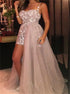 A Line Tulle Sweetheart Asymmetrical Prom Dresses with Beadings LBQ0754